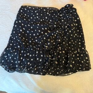 Urban Outfitters Black and White Polka Dot Asymmetrical Ruffle Skirt